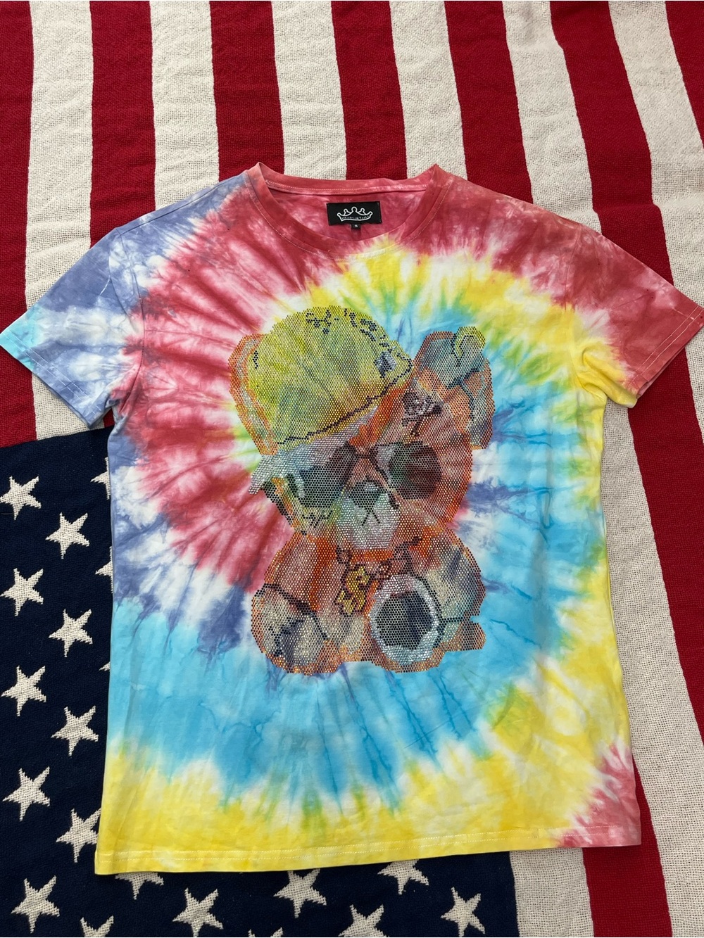 Heads or Tails Tie-Dye Bear Graphic Short Sleeve Tee - Multicolor Size Small